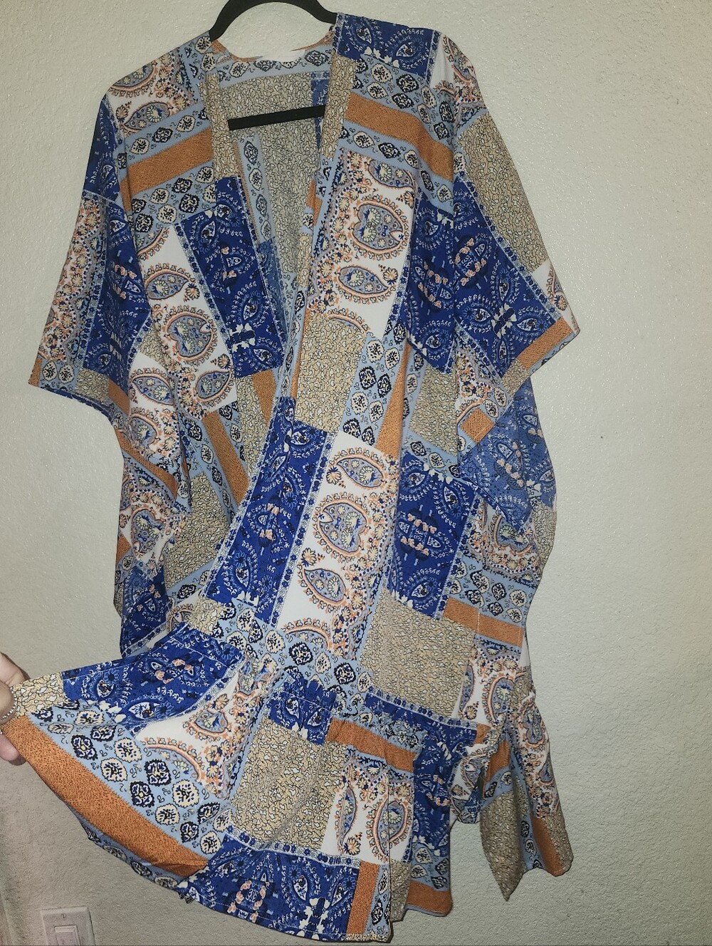 💙🧡💛NWOT Ces Femme "Patchwork Print Open Front Kimono" Sz Med-Oversized💛🧡💙 - Picture 6 of 11